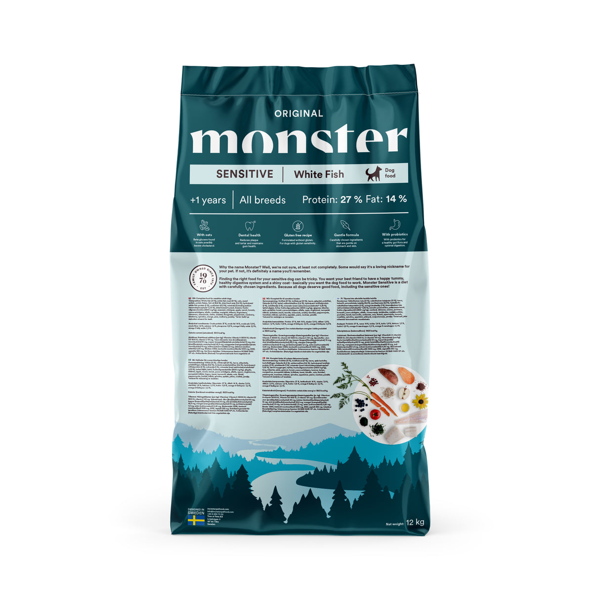 Monster Original Sensitive sausas maistas jautriems šunims su balta žuvimi