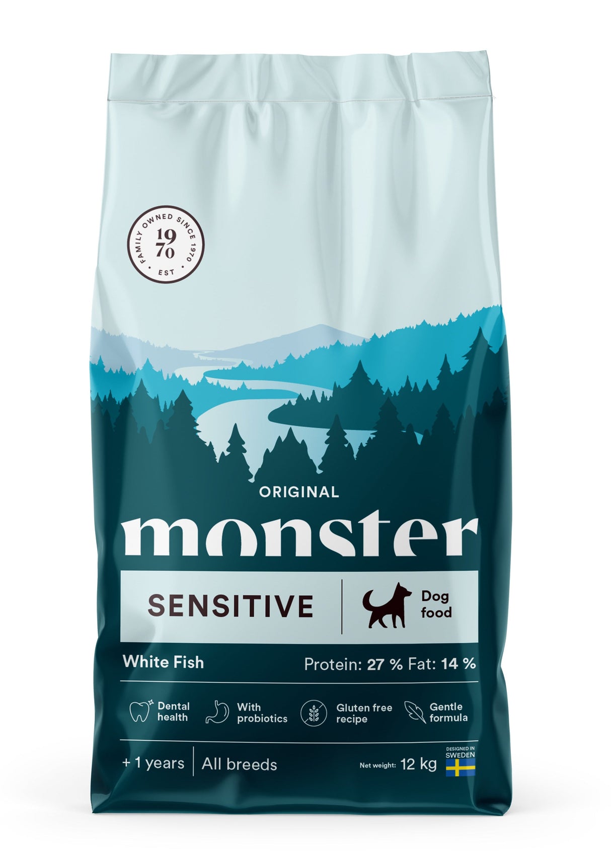 Monster Original Sensitive sausas maistas jautriems šunims su balta žuvimi