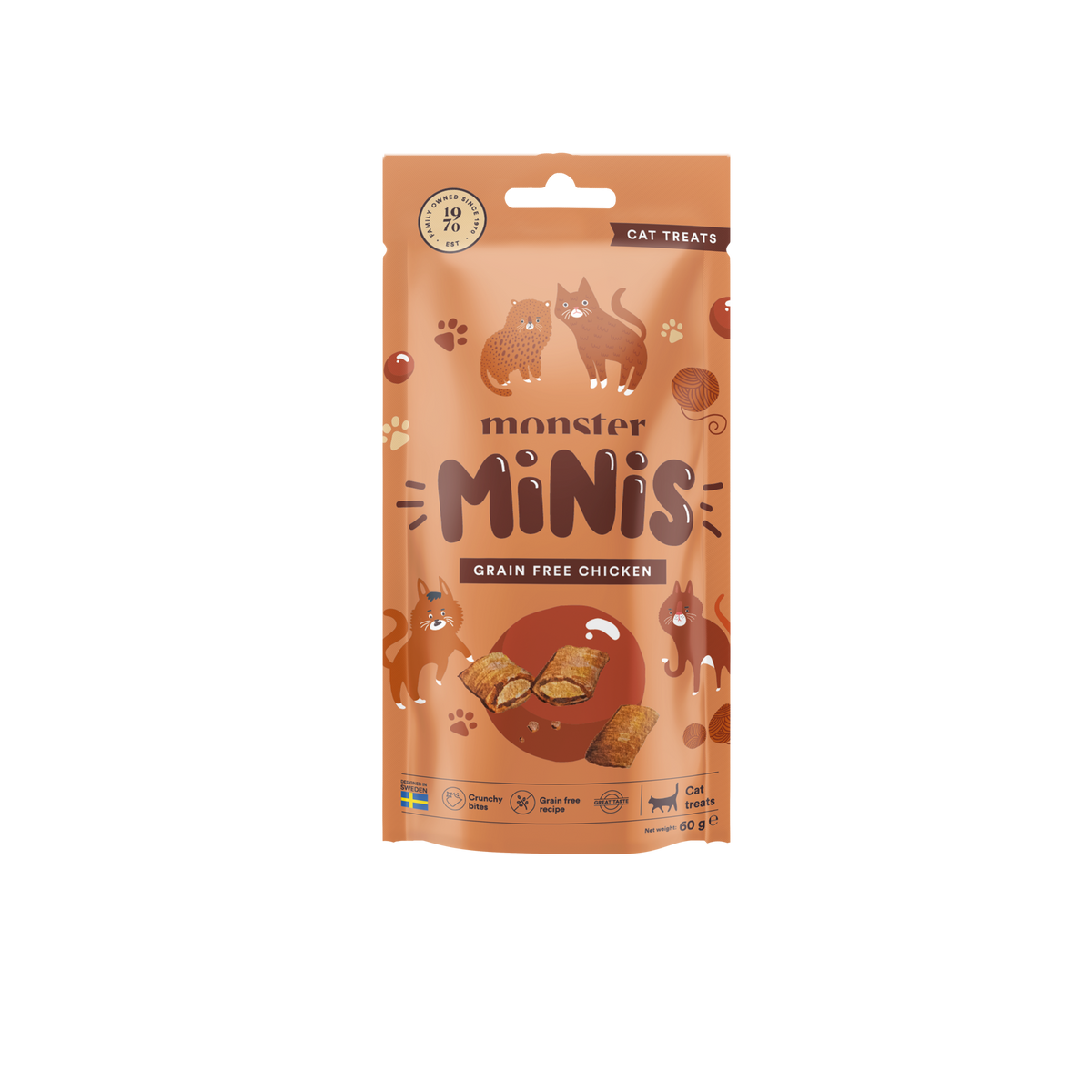 Monster Cat Minis begrūdžiai traškūs skanėstai katėms su vištiena