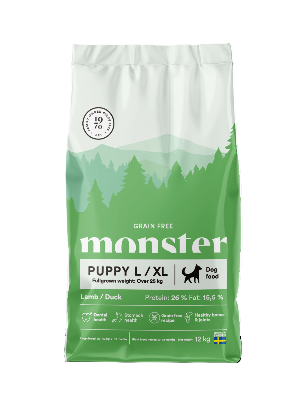 Monster Puppy All Breed begrūdis sausas maistas jauniems šuniukams su ėriena ir antiena L/XL