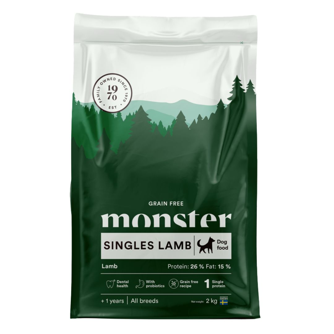 Vieno baltymo maistas šunims MONSTER Singles Lamb su eriena