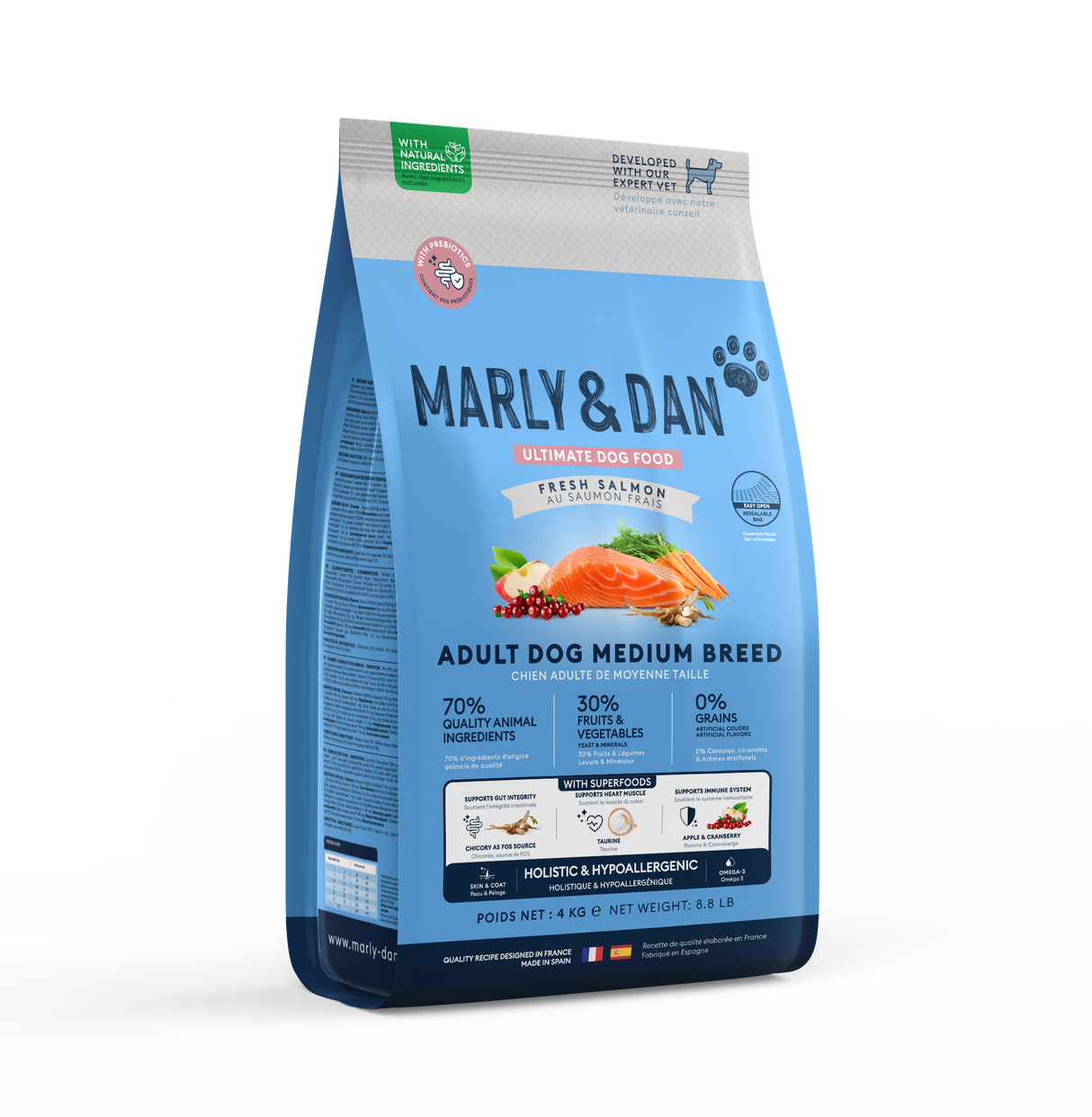 Marly & Dan sausas šunims su lašiša Adult Dog Medium Breed