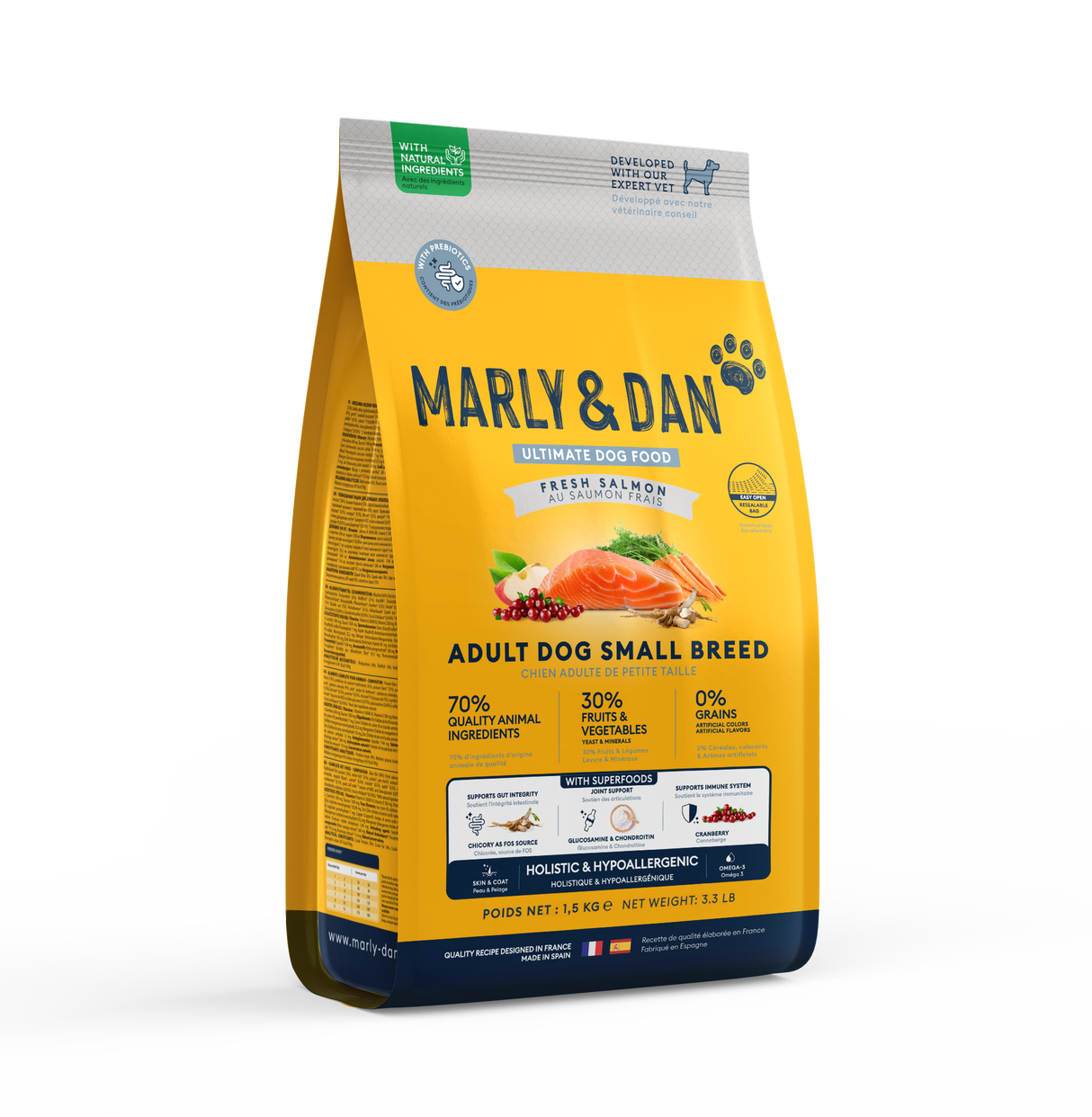 Marly & Dan sausas šunims su lašiša Adult Dog Small Breed