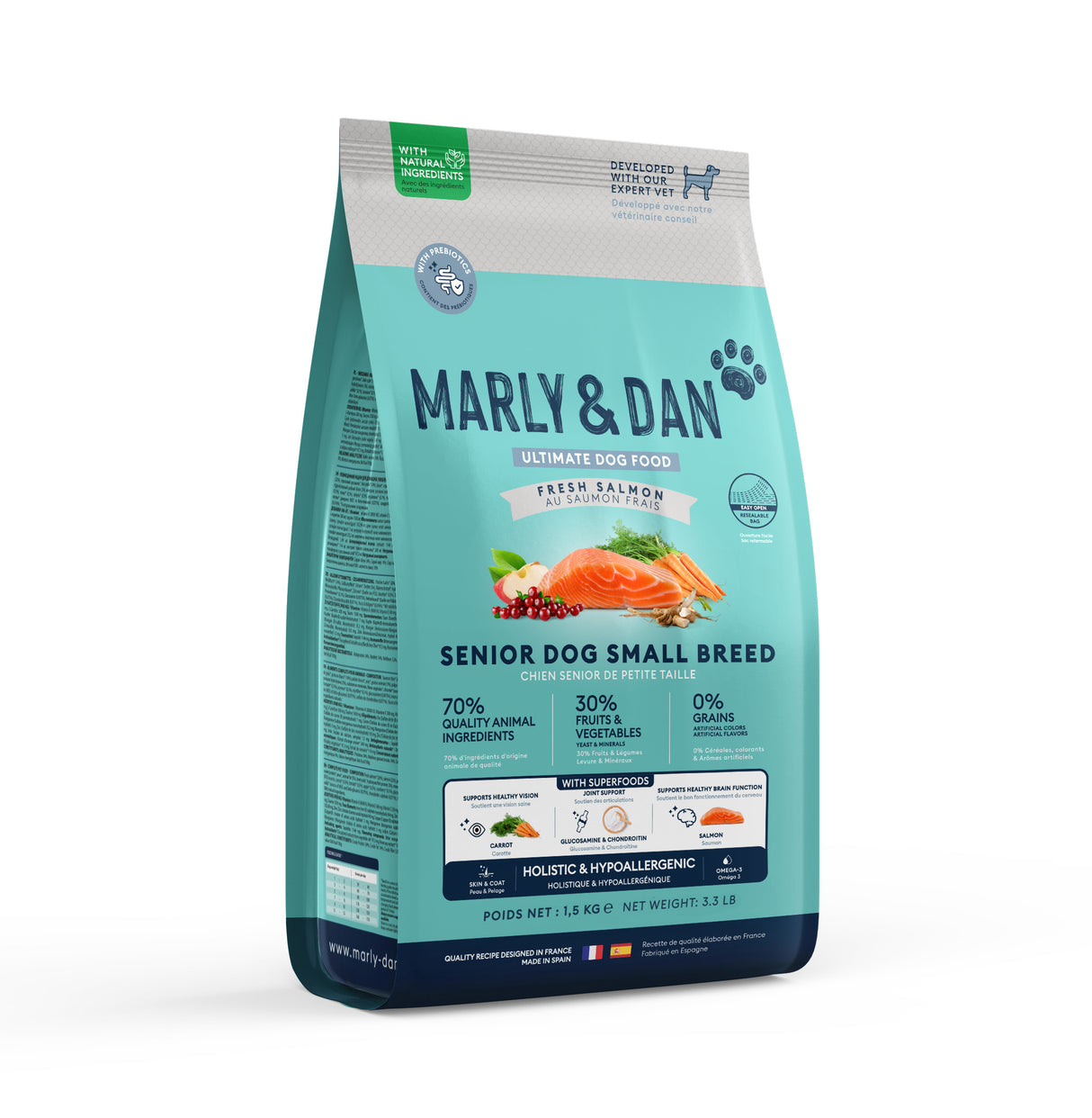 Marly & Dan sausas maistas mažų veislių šunims senjorams su lašiša