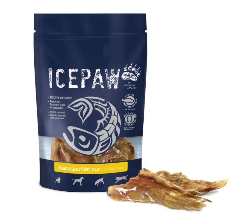 Skanėstas šunims - džiovinti menkės filė gabalėliai "Icepaw Cod Fillet Pure"