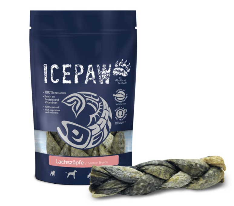 Skanėstas šunims - lašišos odos pynės "Icepaw Salmon Braids"