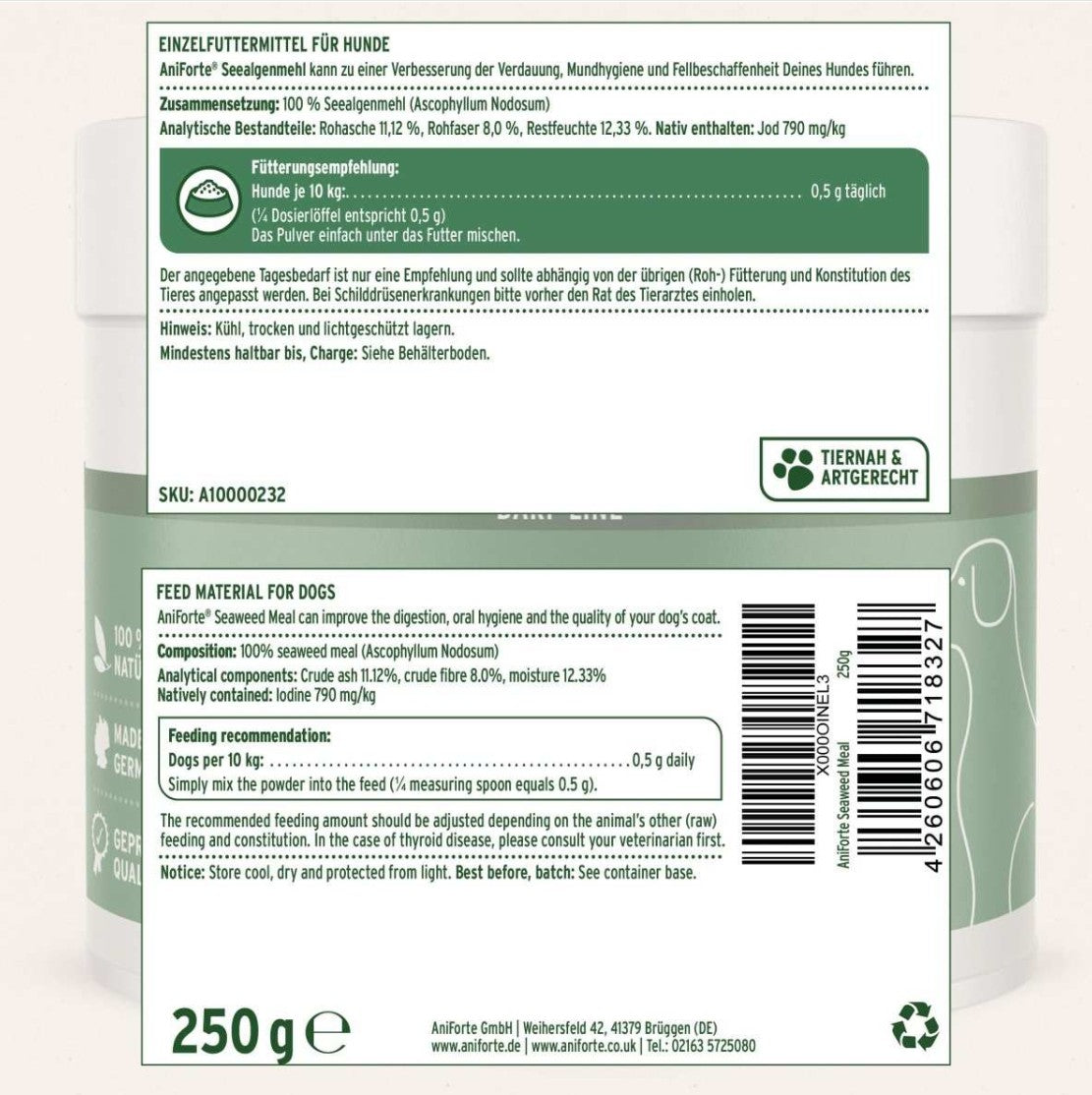 Maisto papildas šunims - jūros dumblių mišinys "Aniforte Seaweed Powder"