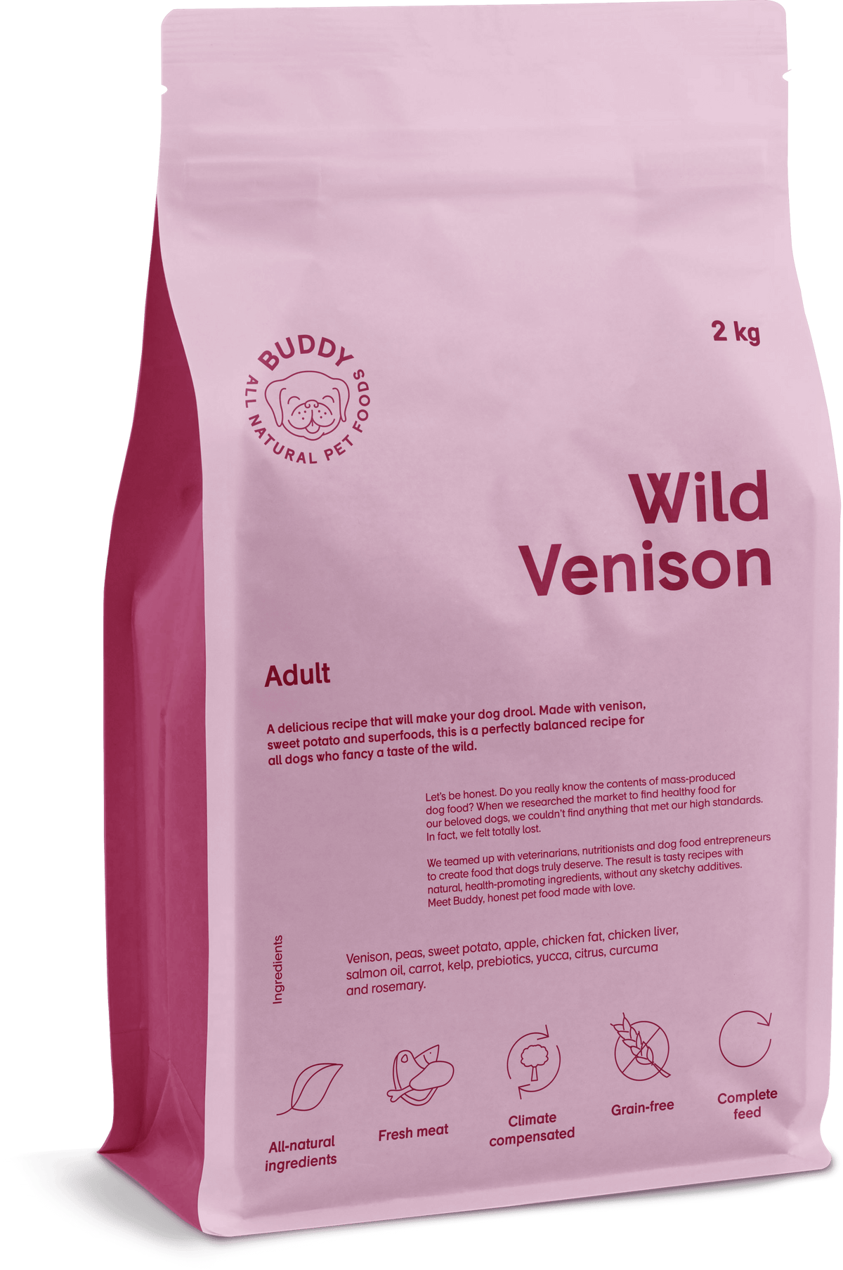 Buddy Wild Venison begrūdis sausas maistas šunims su elniena