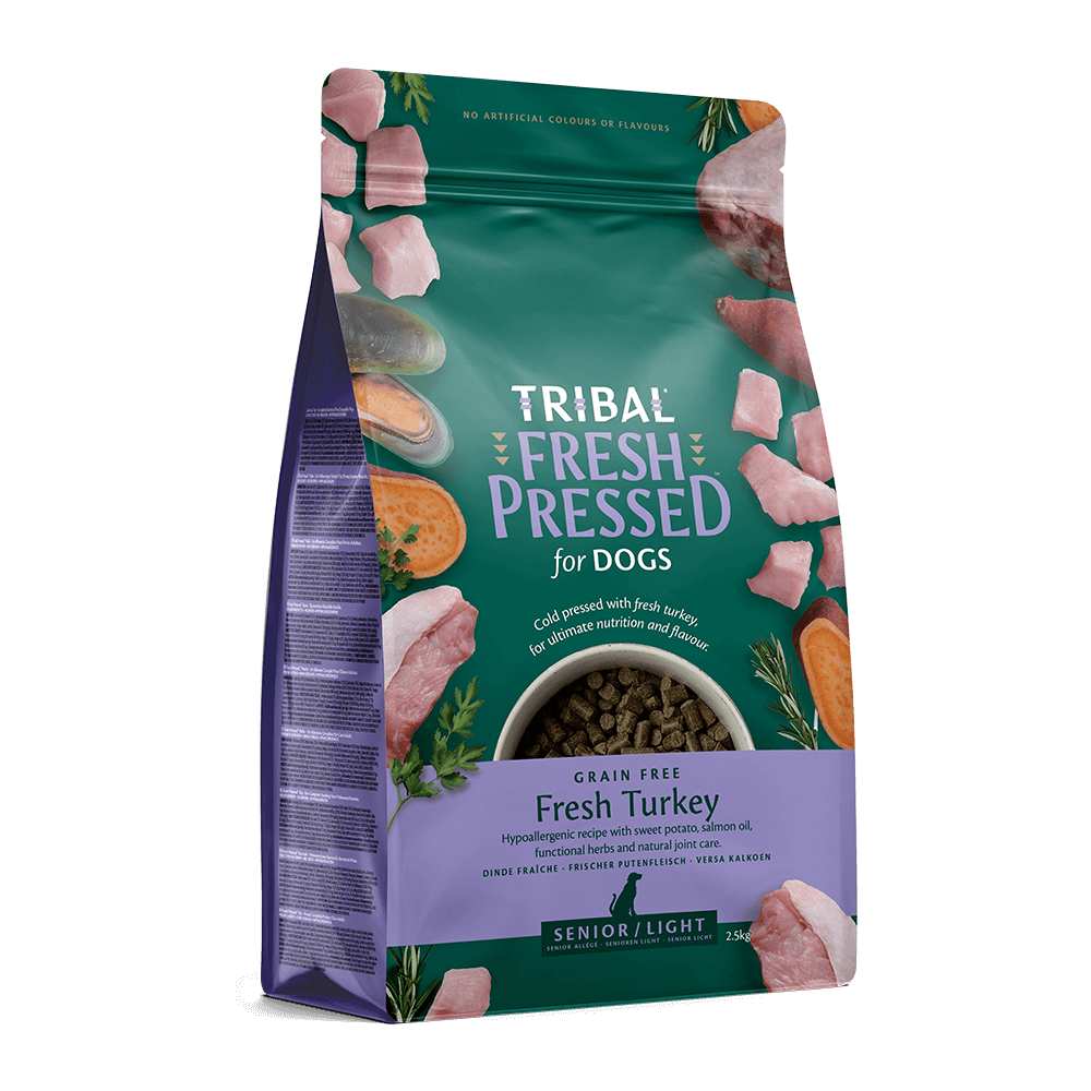 Tribal Fresh Pressed šalto spaudimo sausas maistas šunims senjorams ir dietiniams poreikiams su kalakutiena