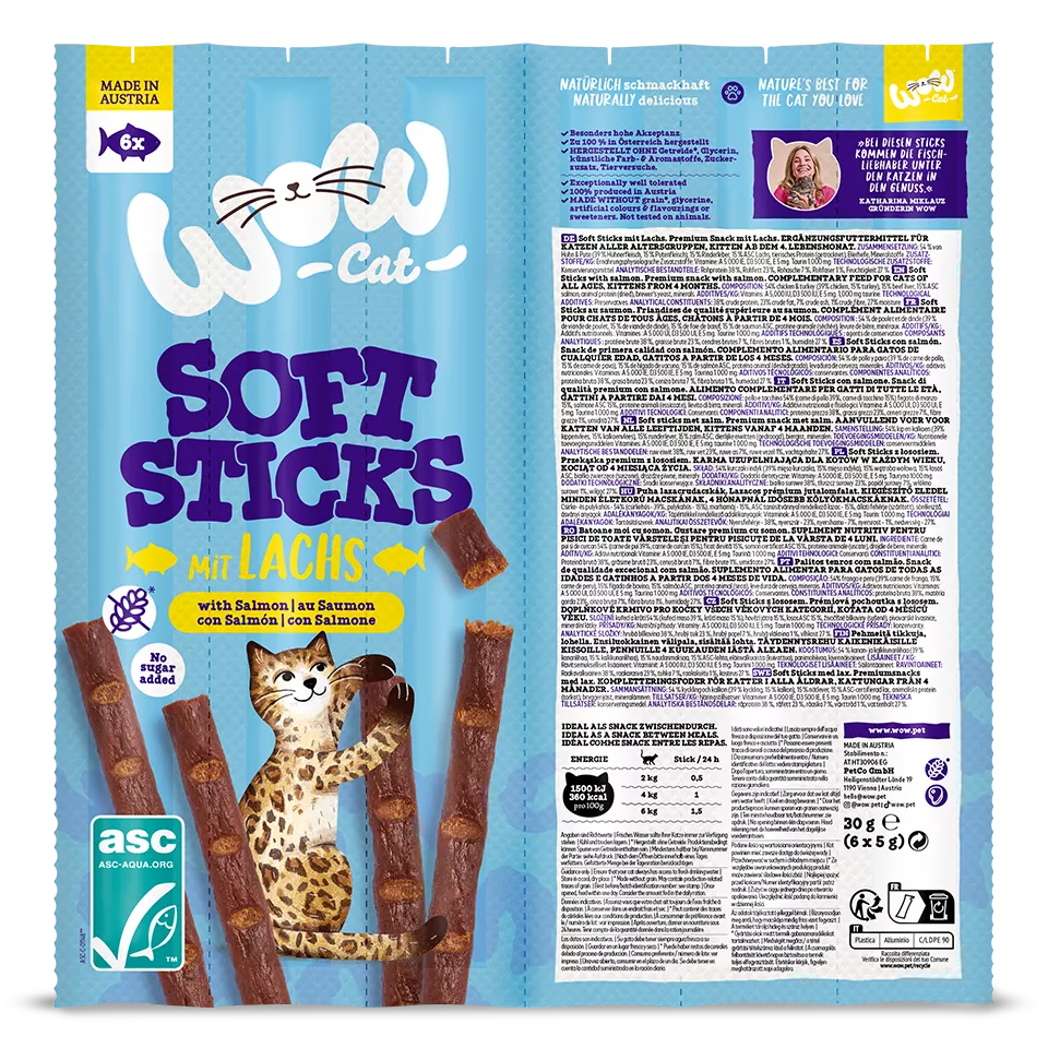 Wow Cat Soft Sticks skanėstas katėms minkštos lazdelės su lašiša