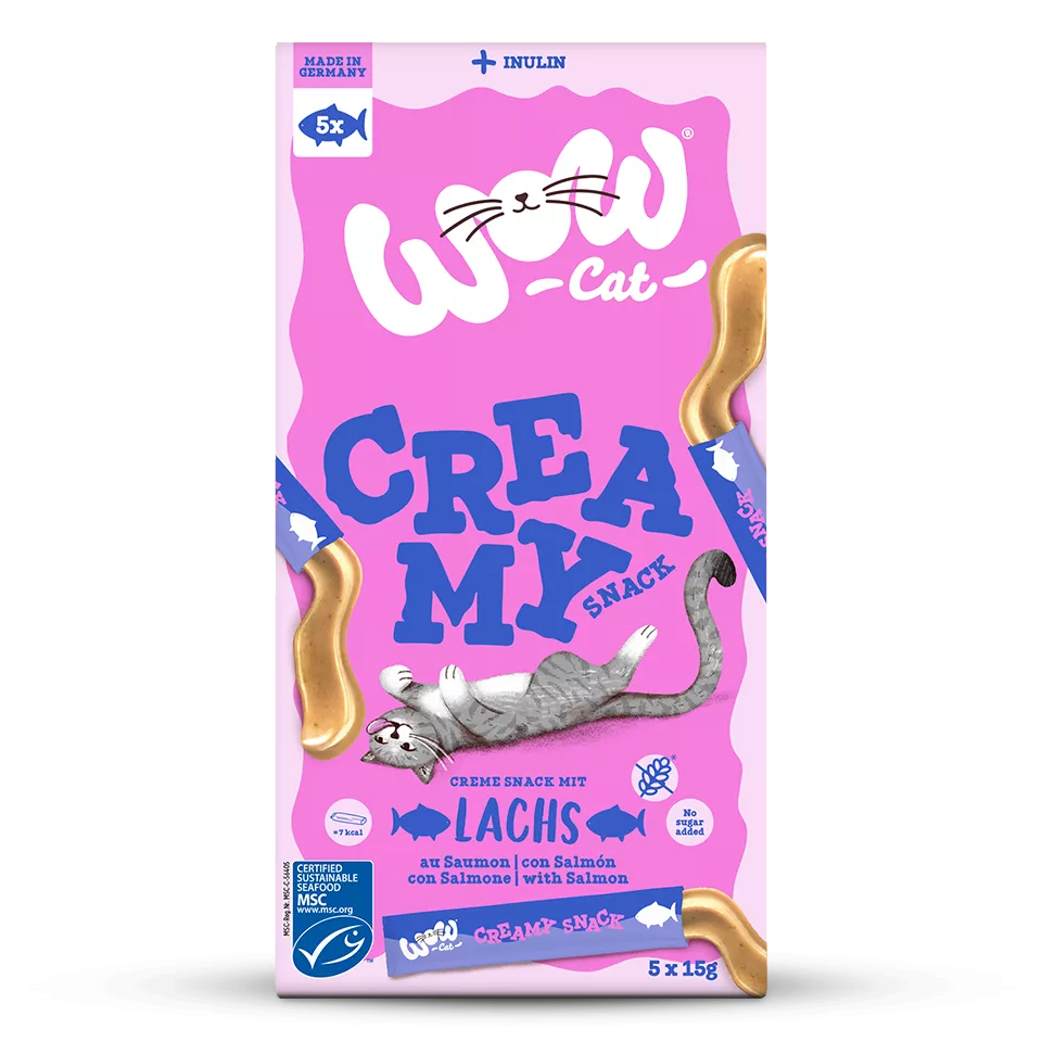 Wow Cat Creamy Snack kreminis skanėstas katėms su lašiša
