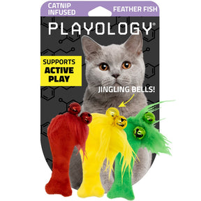 Žuvytės su plunksnomis katėms "Playology Pouncing Feather Fish 3-pack"