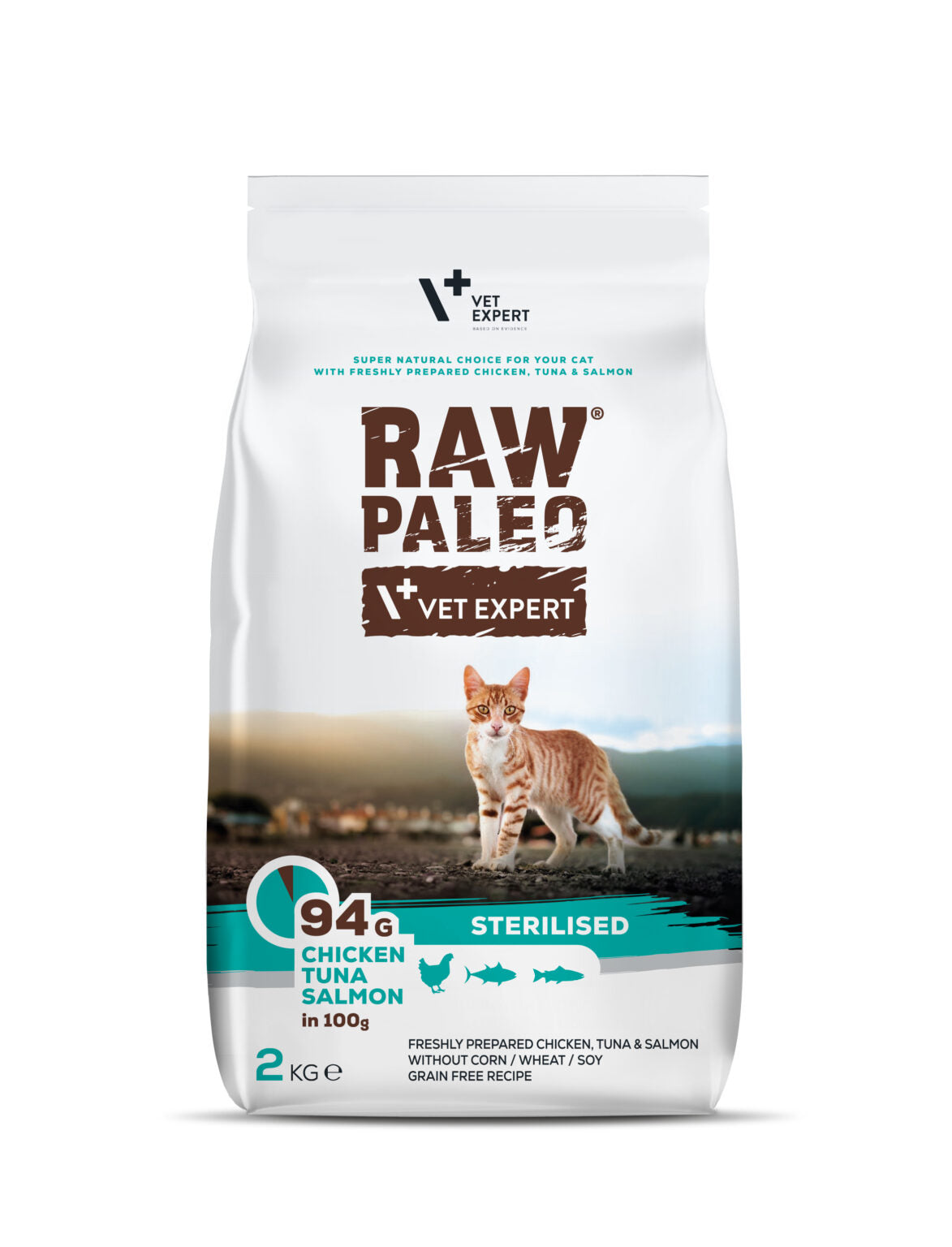 Raw Paleo sausas maistas katėms su vištiena, tunu ir lašiša