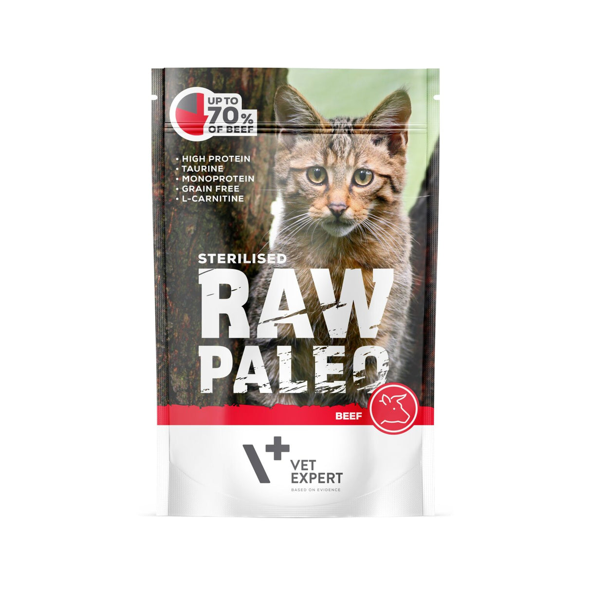 Raw Paleo šlapias maistas sterilizuotoms katėms su jautiena