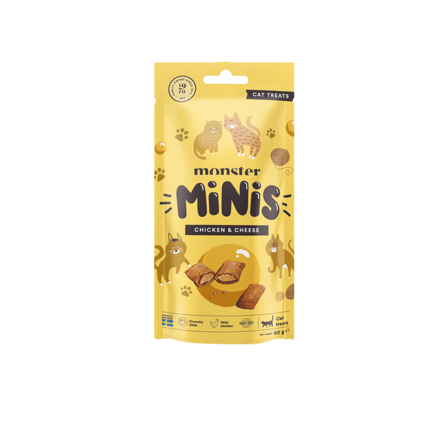 Monster Cat Minis traškūs skanėstai katėms su vištiena ir sūriu