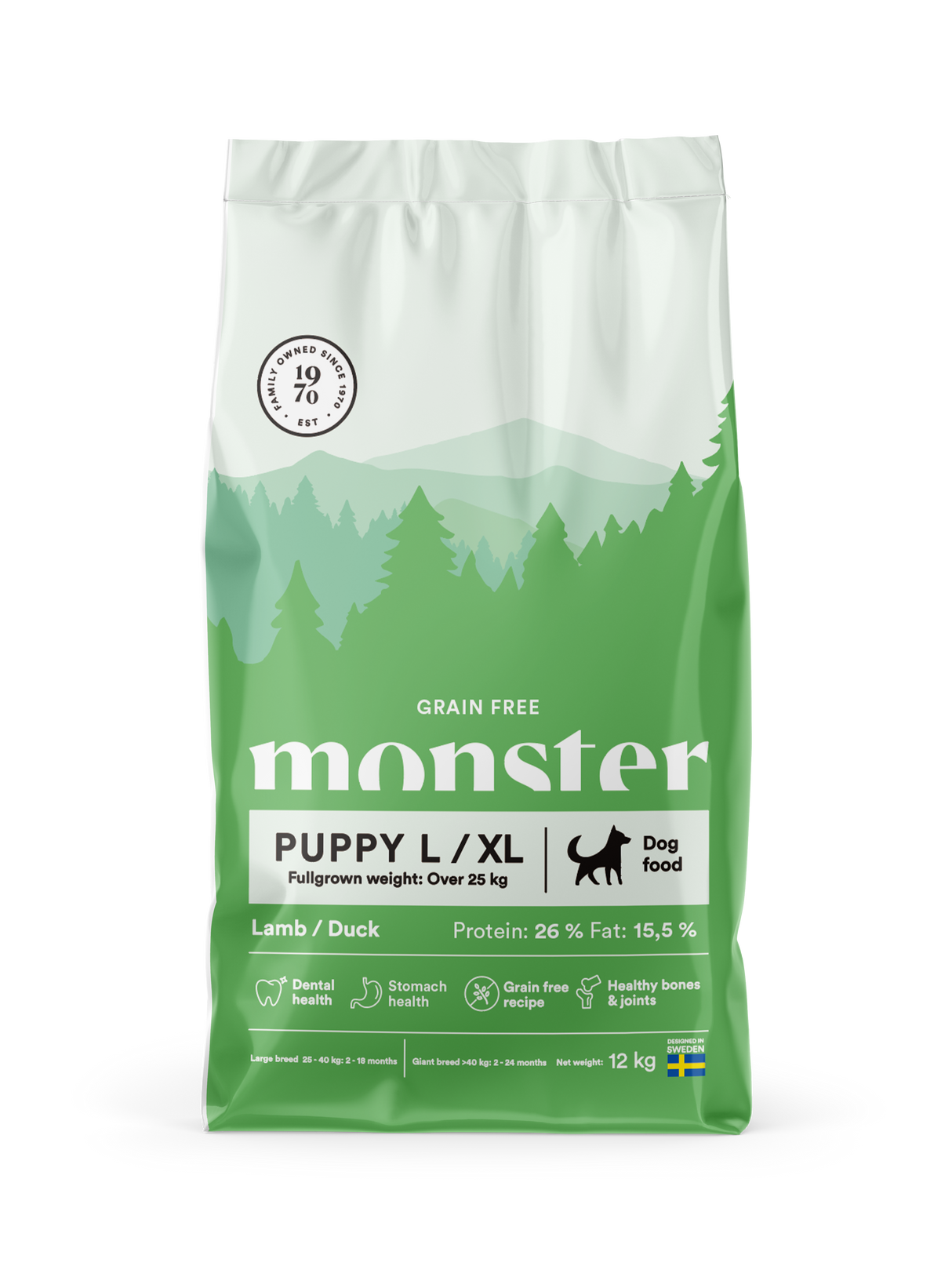 Monster Puppy All Breed begrūdis sausas maistas jauniems šuniukams su ėriena ir antiena L/XL