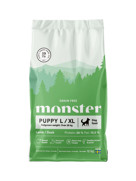 Monster Puppy All Breed begrūdis sausas maistas jauniems šuniukams su ėriena ir antiena L/XL