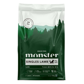 Vieno baltymo maistas šunims MONSTER Singles Lamb su eriena