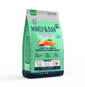 Marly & Dan sausas maistas jauniems šuniukams su lašiša Puppy Junior Medium and Large Breed