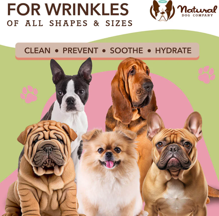 Servetėlės šunų raukšlių priežiūrai "Natural Dog Company Wrinkle Wipes"