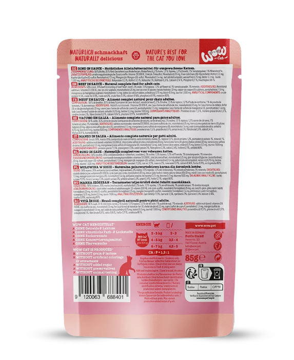 Wow Cat šlapias maistas suaugusioms katėms su jautiena padaže
