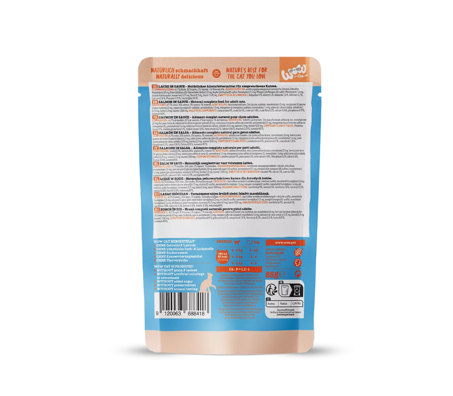 Wow Cat šlapias maistas suaugusioms katėms su lašiša padaže