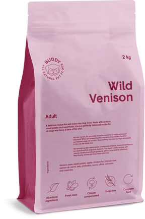 Buddy Wild Venison begrūdis sausas maistas šunims su elniena