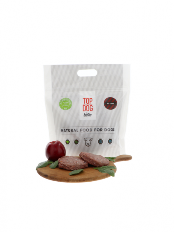 Šaldytas maistas šunims su jautiena ir antiena Top Dog Bistro Beef and Duck