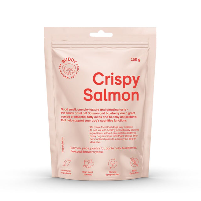 Skanėstai šunims su lašiša ir mėlynėmis Buddy Crispy Salmon