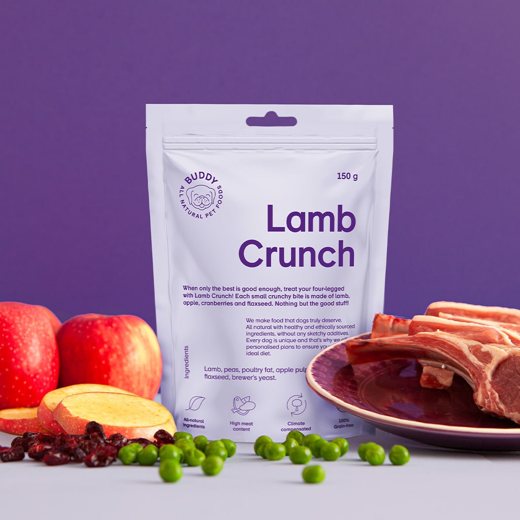 Skanėstai šunims su ėriena ir spanguolėmis Buddy Lamb Crunch