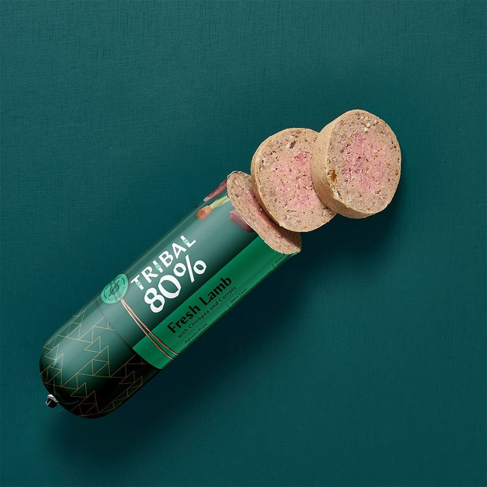Tribal Gourmet Sausage šlapias maistas šunims su šviežia ėriena